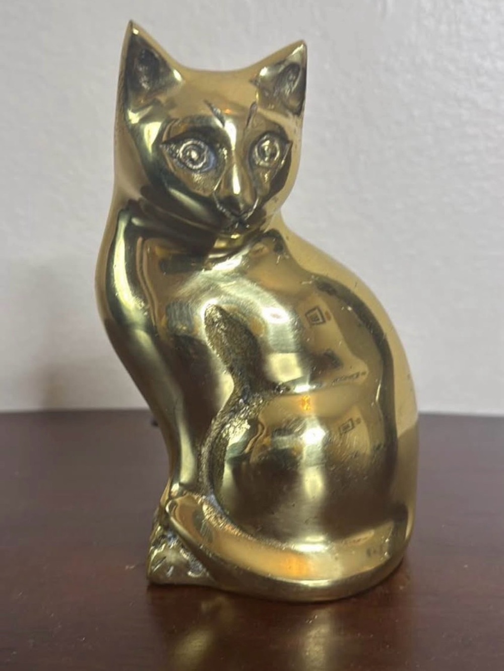 Vintage Brass Cat Figurine Decorative Pet Accent - Gold